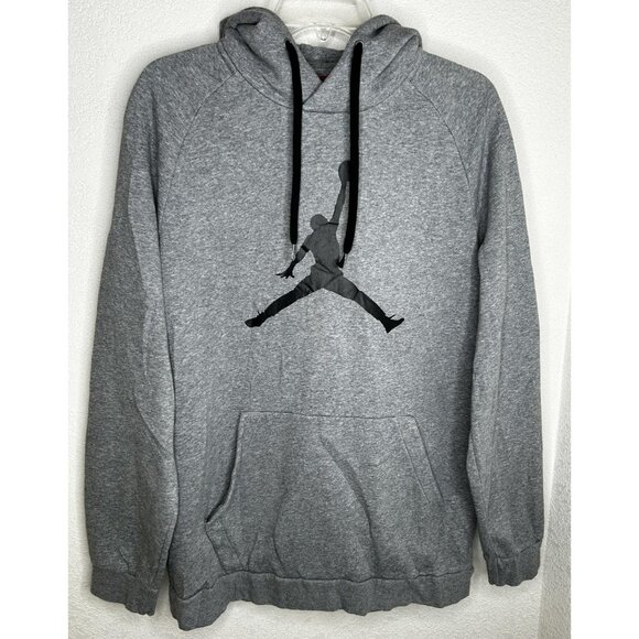 Jordan Hoodie Mens Large Gray Fleece Lined Pullover Jumpman Logo Basketball Nike - Picture 1 of 10